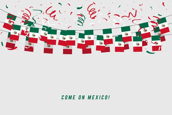 Mexikó Garland Zászlót Konfetti Szürke Háttér Lógni Mexikói Ünnepe Sablon — Stock Vector