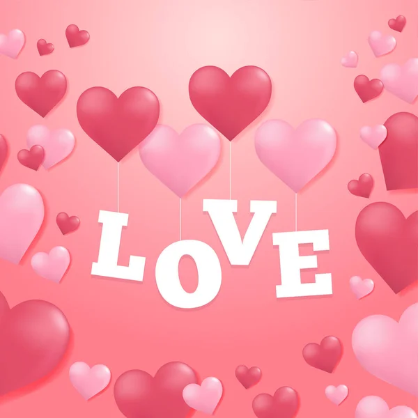 Kjærlighet Med Hjerteballonger Valentinsdag Postkort – stockvektor