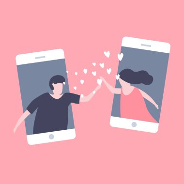 Aşk içinde hareket eden telefon kalpler için Sevgililer günü Festivali, pembe arka plan gönderdi.