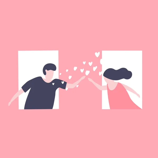 Paare Schicken Liebe Ins Fenster Zum Valentinstag Fest Auf Rosa — Stockvektor