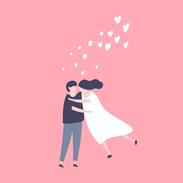 Lovely Young Joyful Couple Hug Pink Background Couple Love Concept — Stock Vector