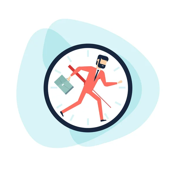 Businessman Running Away Clock Control Time — Stock Vector