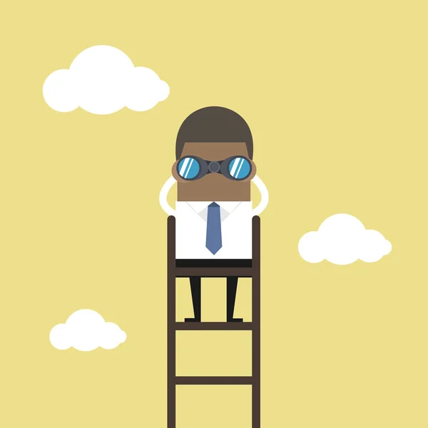 African Businessman Ladder Using Binoculars Cloud — Stock Vector