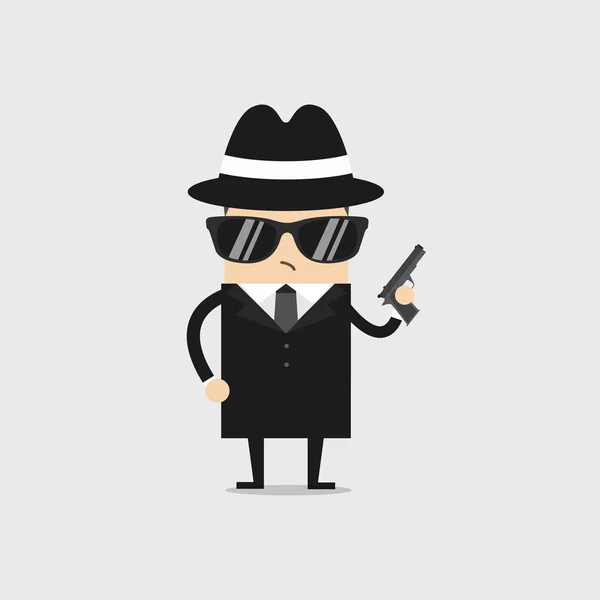 Detective Lleva Gafas Negras Lleva Arma Mano — Vector de stock