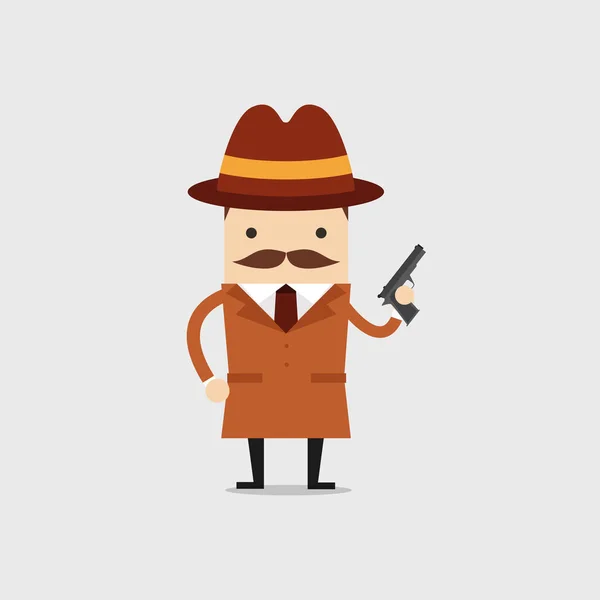 Detective Holds Gun His Hand Police Detective Inspector Cartoon — Stock Vector