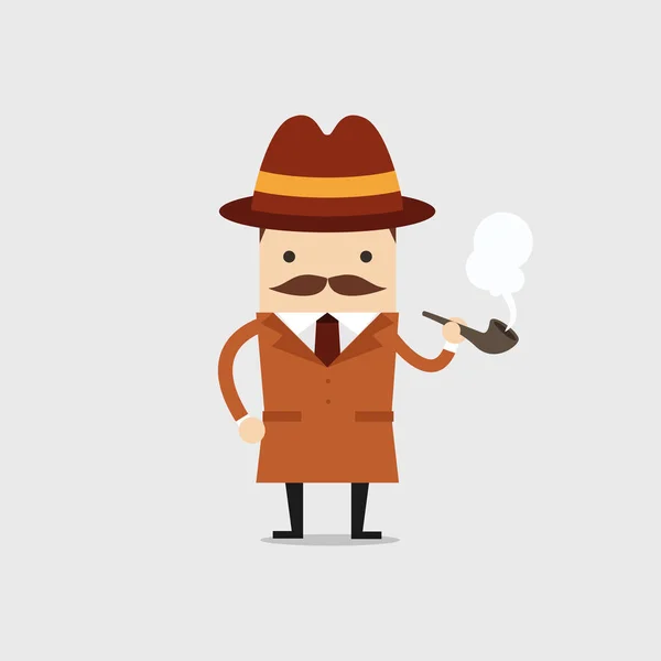 Detective Man Character Smoking Pipe Police Detective Inspector Cartoon — Stock Vector