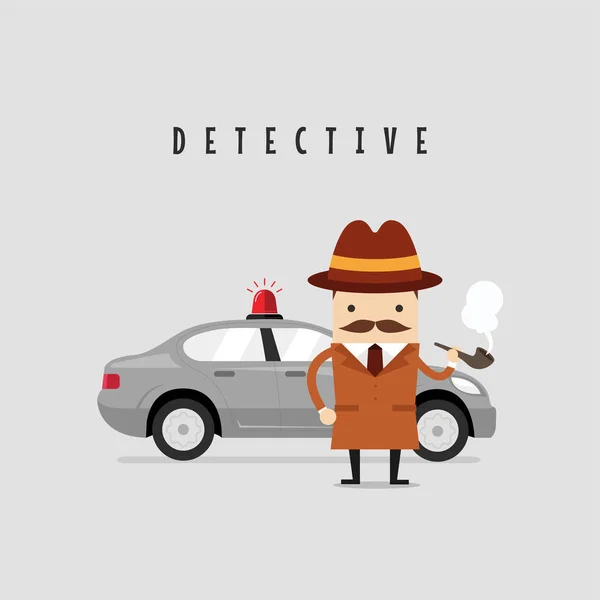 Zábavná Postava Detektiva Jeho Autem Policejní Detektiv Inspektor Kreslený — Stockový vektor