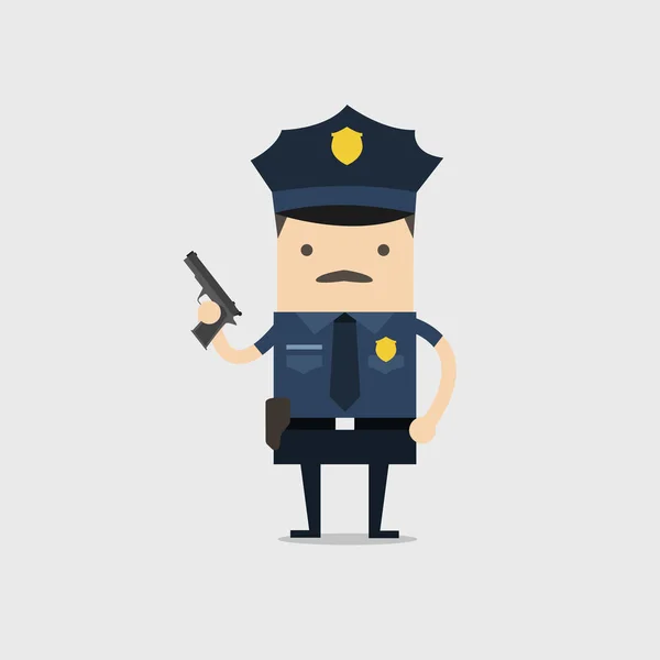 警察は銃を保持しています 面白い警官漫画のキャラクター — ストックベクタ