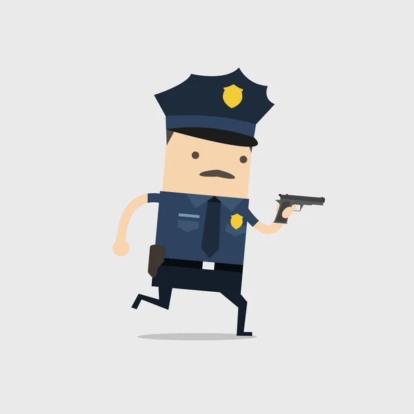 Policía Corrió Con Arma Mano Personaje Dibujos Animados Policía Divertido — Vector de stock