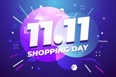 11.11 Alışveriş Günü posteri ya da broşür tasarımı. Renkli arka planda küresel alışveriş günü indirimi. 11.11 Çılgın satışlar.