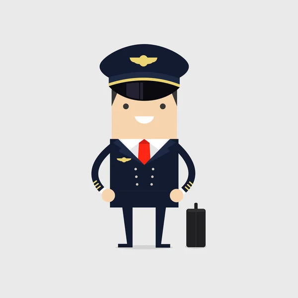 Pilote Professionnel Avion Homme Uniforme Debout Avec Des Bagages Personnel — Image vectorielle