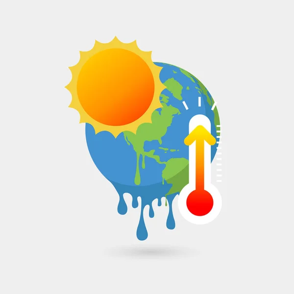 Fonte Terre Avec Soleil Thermomètre Concept Réchauffement Climatique — Image vectorielle