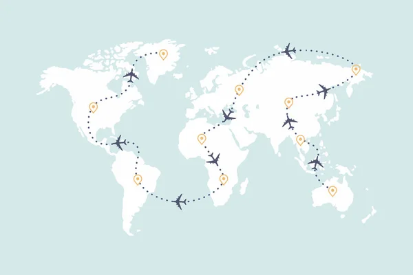 Línea Ruta Del Avión Rutas Viaje Ruta Pista Aviación Mapa — Vector de stock