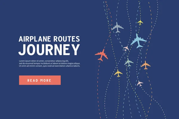 Colorful Airplane Line Path Airplane Routes Journey Banner Template — Stock Vector