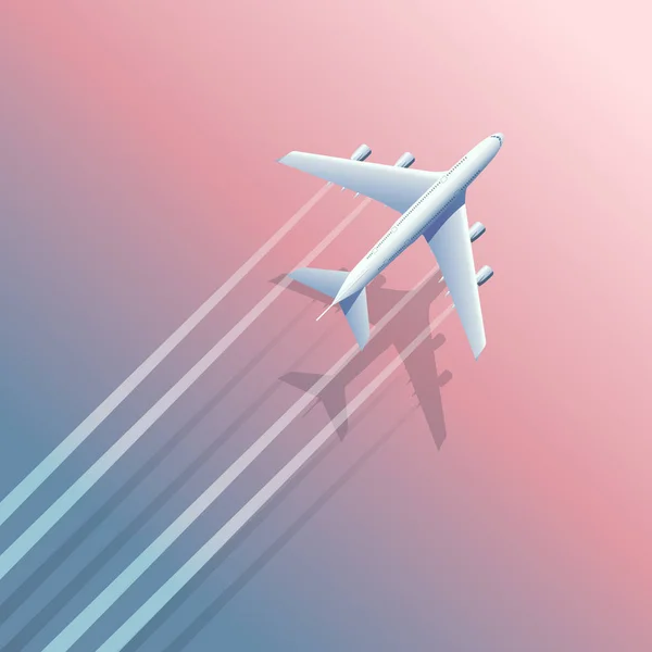 海の上の平面の平面図です 飛行機 ジェット機 旅客機の飛行 — ストックベクタ