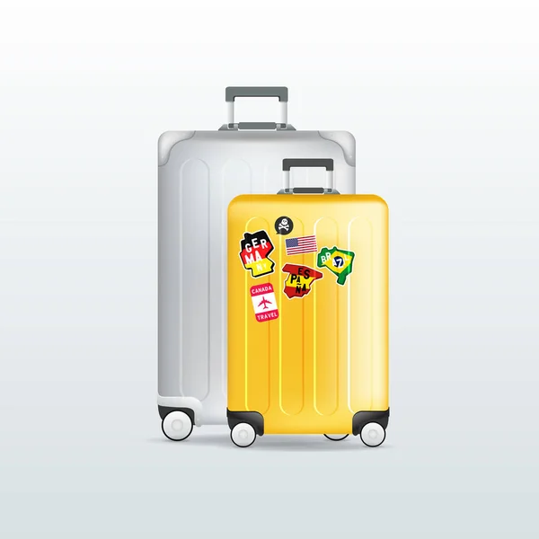 Silbernes Und Gelbes Reisegepäck Auf Weißem Hintergrund Realistischer Koffer — Stockvektor