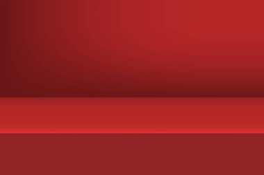 Kopya alanı ile ürün görüntülemek için boş stüdyo kırmızı arka plan. Showroom çekim render. Reklam ürünü için banner arka planı.