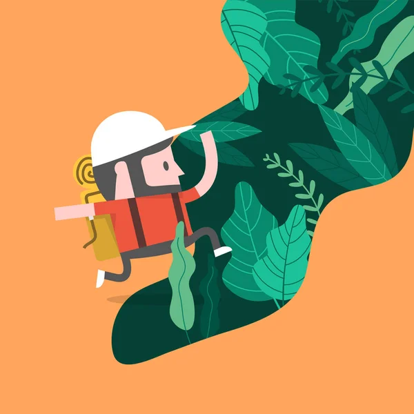 Homme Courut Dans Forêt Pour Camper Vacances — Image vectorielle