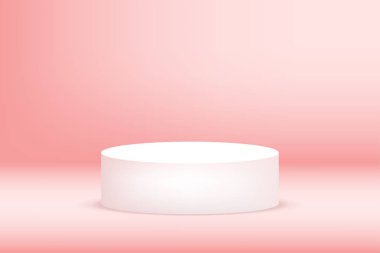 Fotokopi alanı olan ürün sergisi için boş podyum pembe arka plan. Showroom çekimi. Ürün tanıtımı için afiş arkaplanı.