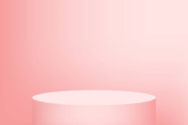 Fotokopi alanı olan ürün sergisi için boş podyum pembe arka plan. Showroom çekimi. Ürün tanıtımı için afiş arkaplanı.