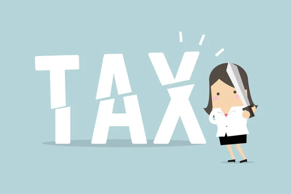 Kadını Vergiyi Kılıçla Kesti Vergileri Azaltma Düşürme Kavramı — Stok Vektör