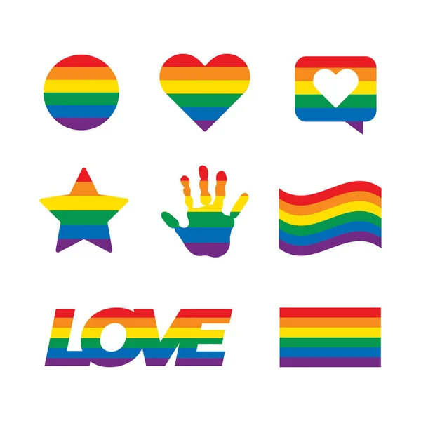 Símbolos Relacionados Con Lgbt Colores Arcoíris Orgullo Banderas Libertad Corazones — Vector de stock