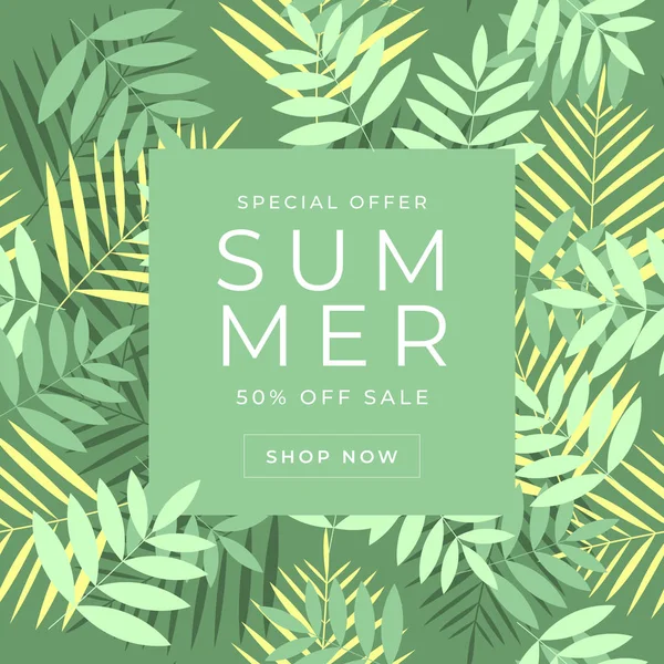 Special Offer Summer Sale Banner Tropical Gift Voucher Discount Coupon — Stock Vector