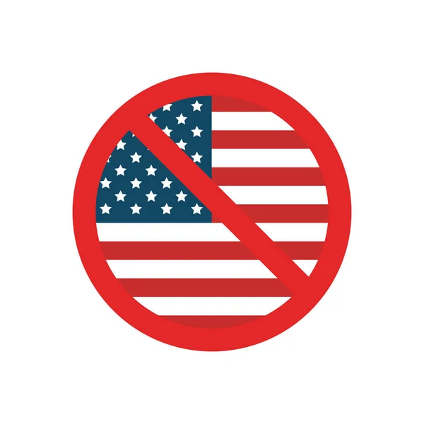 Bandiera Usa Con Segno Proibito Sfondo Bianco Isolato — Vettoriale Stock