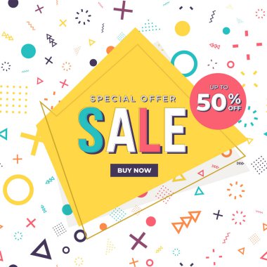 Özel teklif satış moda afiş. Geometrik Memphis tarzı.