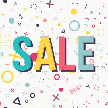 Satış afişi. Geometrik Memphis tarzı.