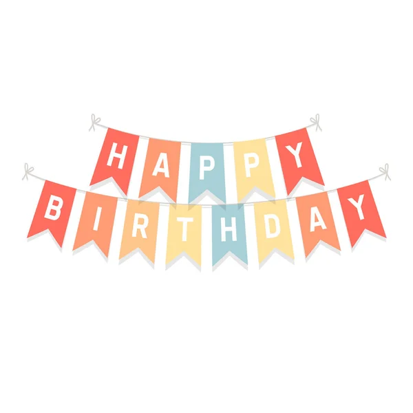 Bandeiras Bonito Bunting Com Letras Feliz Aniversário Isolado Fundo Branco — Vetor de Stock