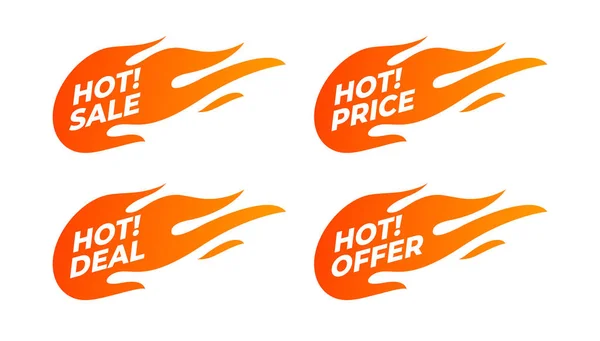 Banner de fogo de promoção plana, etiqueta de preço, venda quente, oferta, preço . — Vetor de Stock