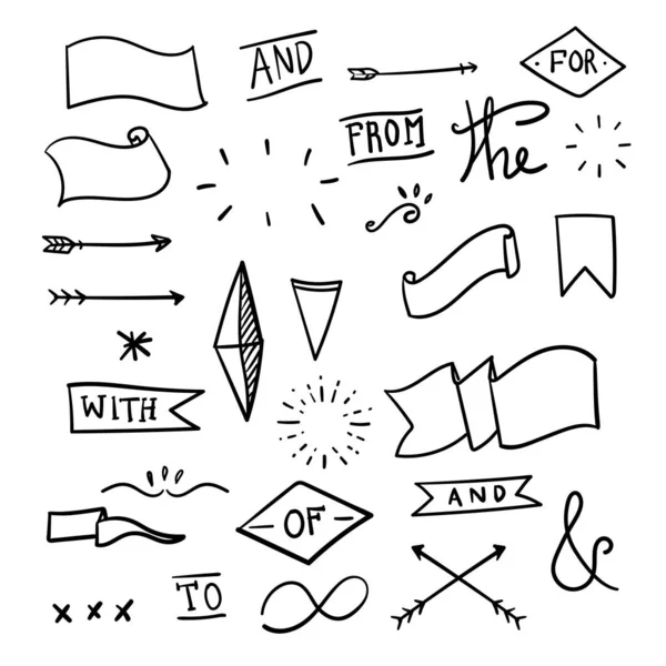 Set Von Dekorativen Kalligraphischen Elementen Zur Dekoration Handgezeichnete Linien Handgeschriebene — Stockvektor