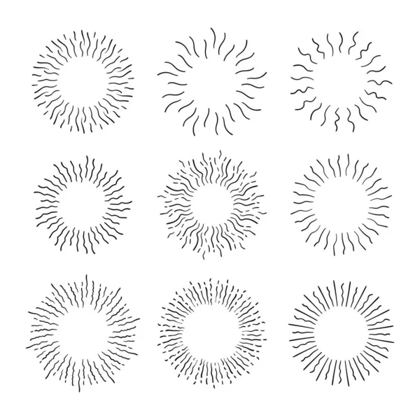 Vintage Sunburst Explosion Hand Drawn Design Elements Fireworks Black Rays — Stock Vector