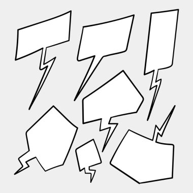 Boş beyaz konuşma balonları. Düşünme balon kabarcıklanma sohbet yorum bulut komik retro bağırarak sesli şekiller konuşuyor.