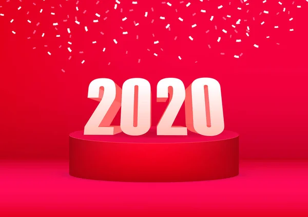 2020 Happy New Year Advertising Banner On Red Background.