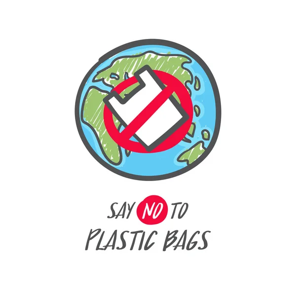 Tangan Ditarik Menyelamatkan Tanda Bumi Tidak Ada Ikon Kantong Plastik - Stok Vektor