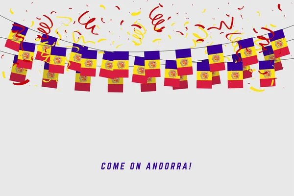 Bandera Guirnalda Andorra Con Confeti Sobre Fondo Blanco Banner Plantilla — Archivo Imágenes Vectoriales