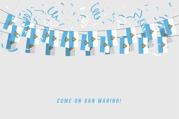 Bandera San Marino Con Confeti Sobre Fondo Blanco Banner Plantilla — Vector de stock