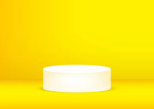 コピースペースと製品表示のための空のスタジオの表彰台黄色の背景 ショールーム撮影レンダリング 広告商品のバナー背景 — ストックベクタ