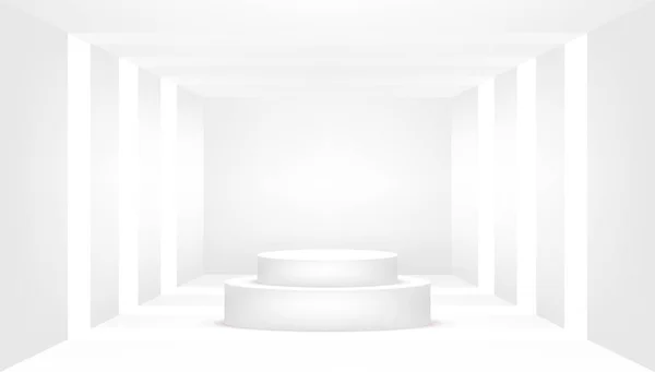 Bílý pódiu v prázdné bílé místnosti. Prázdný bílý pokoj. — Stockový vektor