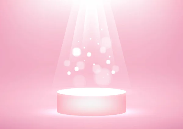 Leeres Podium Mit Hell Funkelnden Lichtstrahlen Auf Rosa Hintergrund Für — Stockvektor