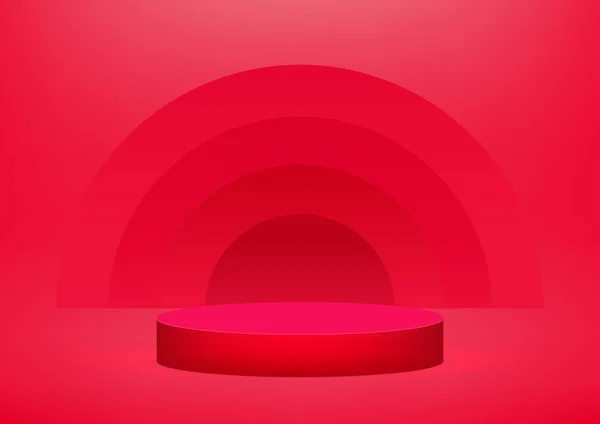 Podio Vuoto Studio Sfondo Rosso Visualizzazione Del Prodotto Con Spazio — Vettoriale Stock