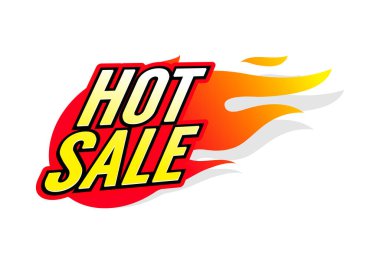 Hot Selale etiketi. Sıcak ateş işareti, yangın afişi, fiyat etiketi, sıcak satış, teklif, fiyat.