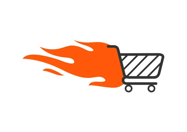 Bevásárlókocsi Tűzzel Gyors Vásárlási Koncepció — Stock Vector