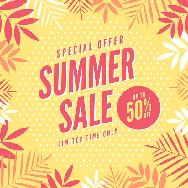 Specialerbjudande Summer Sale Banner Tropiskt Presentkort Rabattkupongmall — Stock vektor