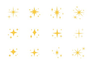 Sarı yıldız parlayan simge seti.