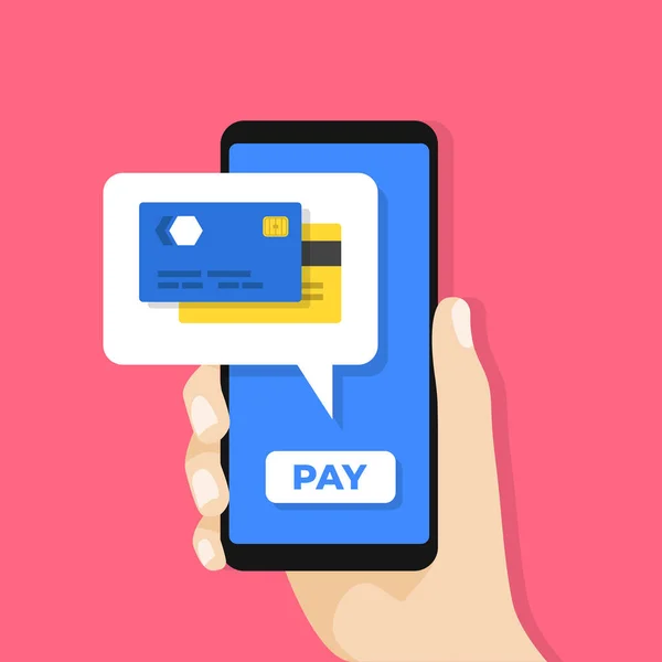 Smartphone Mit Kreditkarte Auf Dem Bildschirm Mobiles Bezahlen Mit Dem — Stockvektor