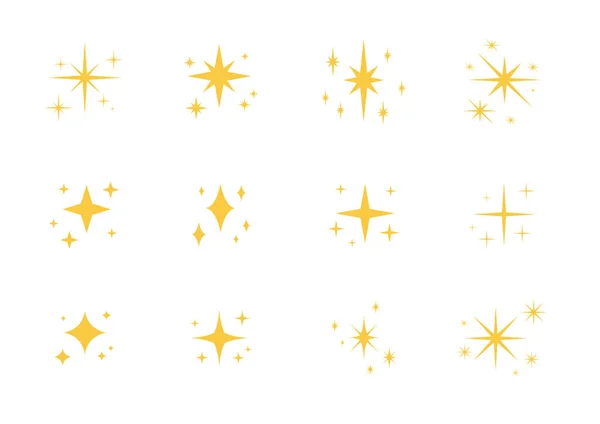 Conjunto Ícones Brilhos Estrela Amarela — Vetor de Stock
