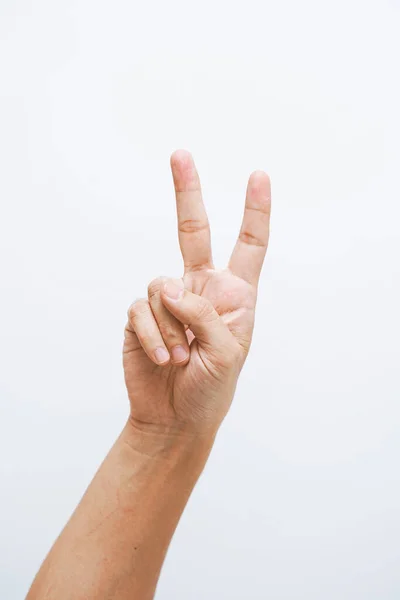 Człowiek Ręka Pokazuje Dwa Palce Białym Tle — Zdjęcie stockowe